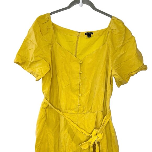 Ann Taylor Lyocell Linen Blend Wide Leg Jumpsuit Belted Buttons Solid Yellow 10 - Picture 4 of 8